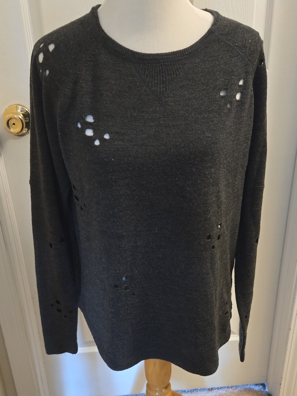 Women’s Distressed Charcoal Crewneck Sweater Size M